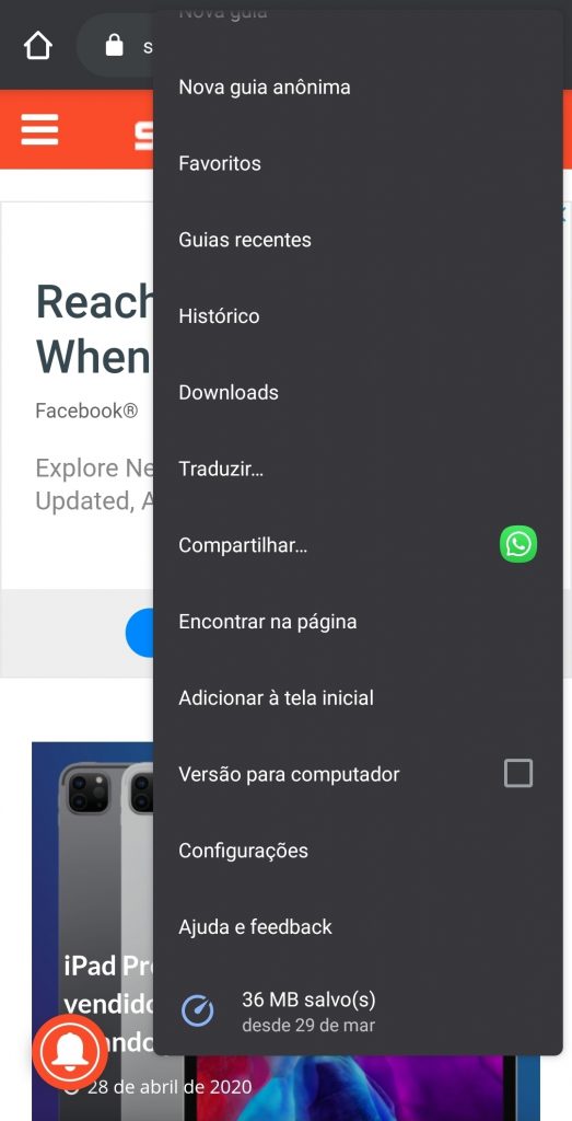 Chrome'i rakenduse ekraan