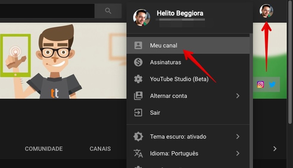 Juurdepääs oma YouTube'i kanali fotodele: Reproduo / Helito Beggiora