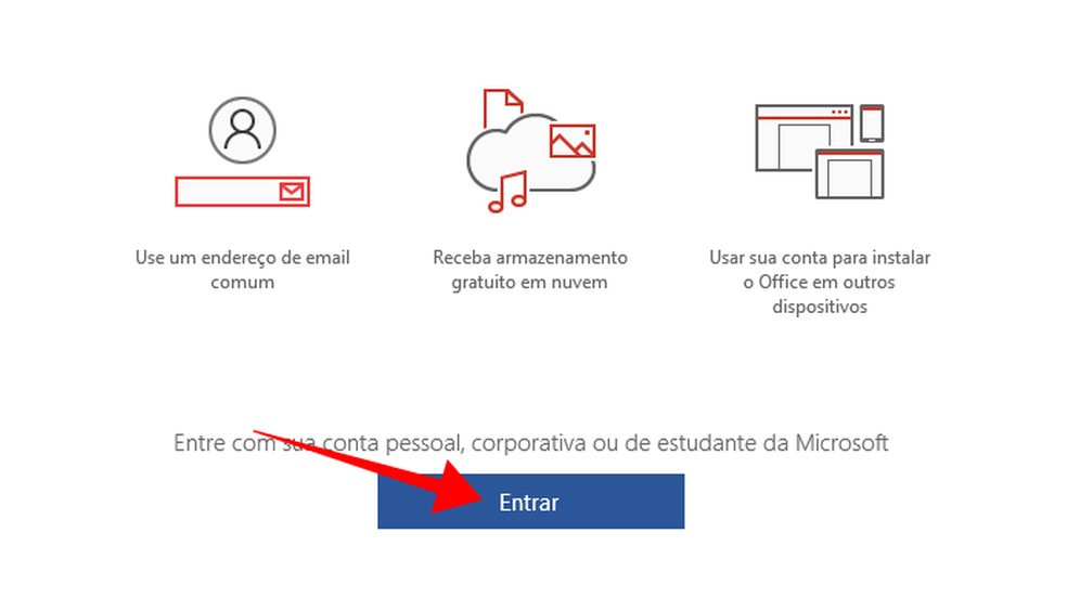 Office'i liitumiseks Office 365 tellimusega logige sisse. Foto: Reproduo / Paulo Alves