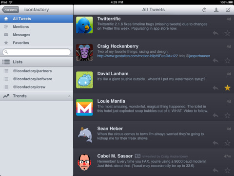 Twitterrific iPadi jaoks Iconfactory