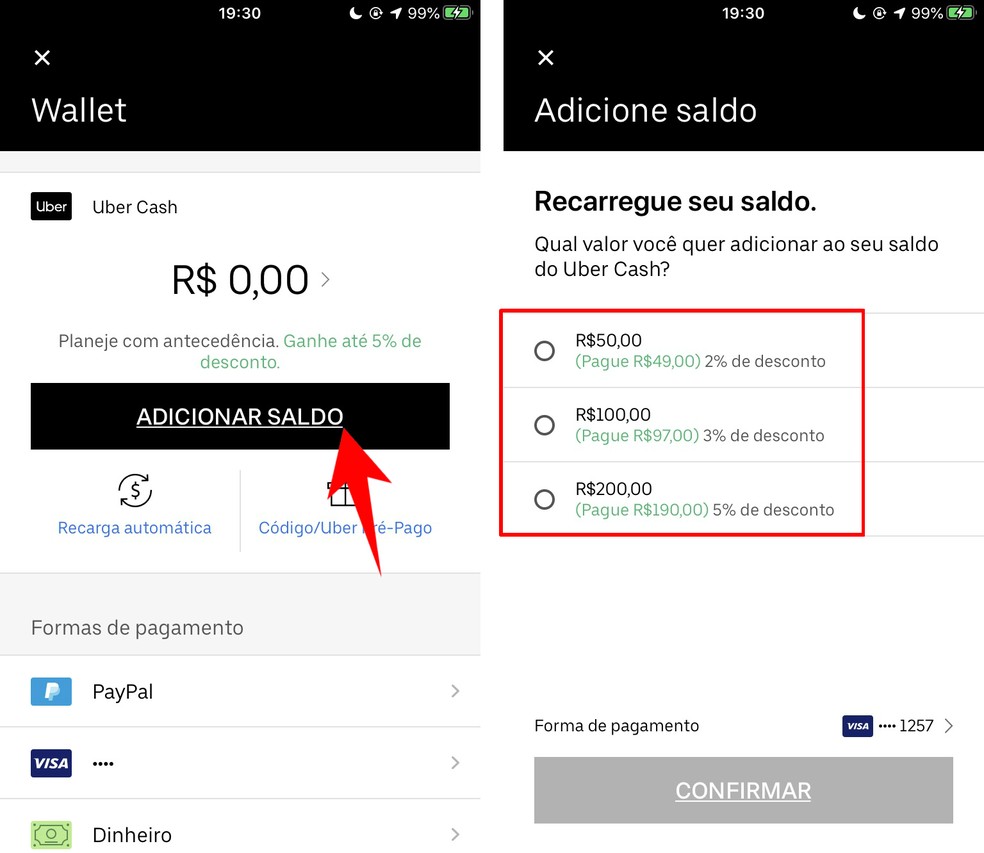 Uber Cash võimaldab teil krediitkaardiga osta ettemakstud summasid Foto: Reproduo / Rodrigo Fernandes