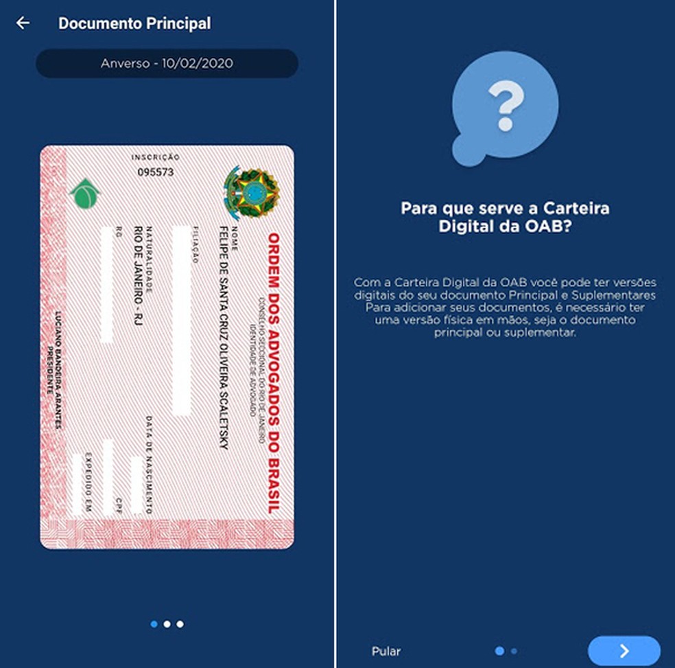 Rakendus võimaldab teil välja anda OAB digitaalse rahakoti foto: Divulgao / OAB digitaalne rahakott