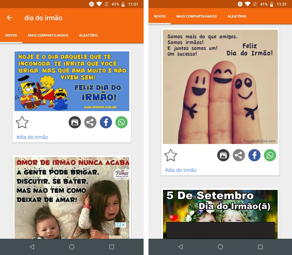 WhatsApi rakendus Video ja pilt pakub erinevaid pilte kasutusvalmis fraasidega. Foto: Reproduo / Rodrigo Fernandes