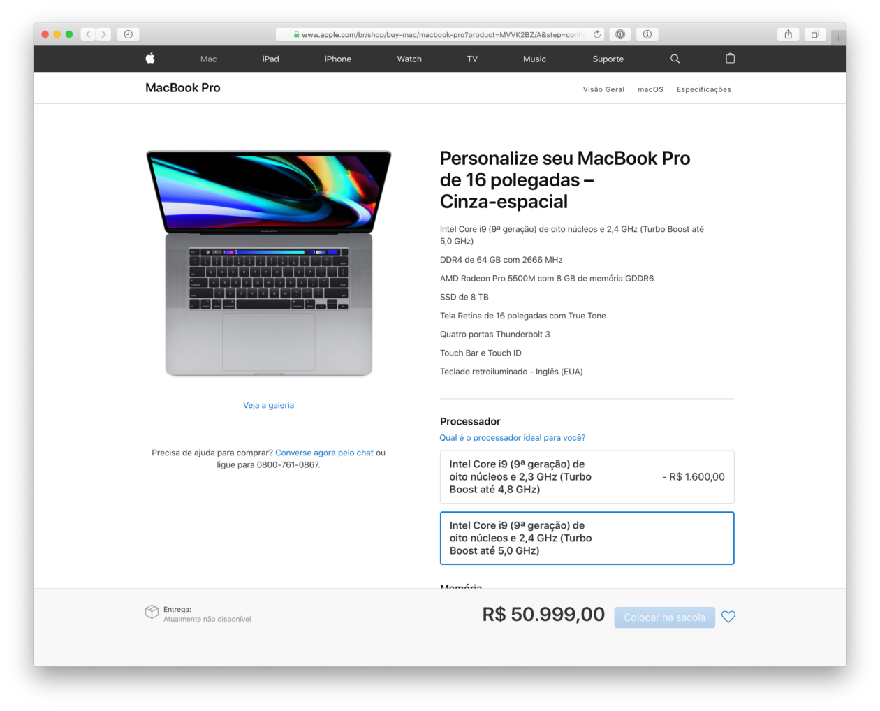 Varresse konfigureeritud uus MacBook Pro 16 maksab 50 999 R $ (või 6 099 USD) -
