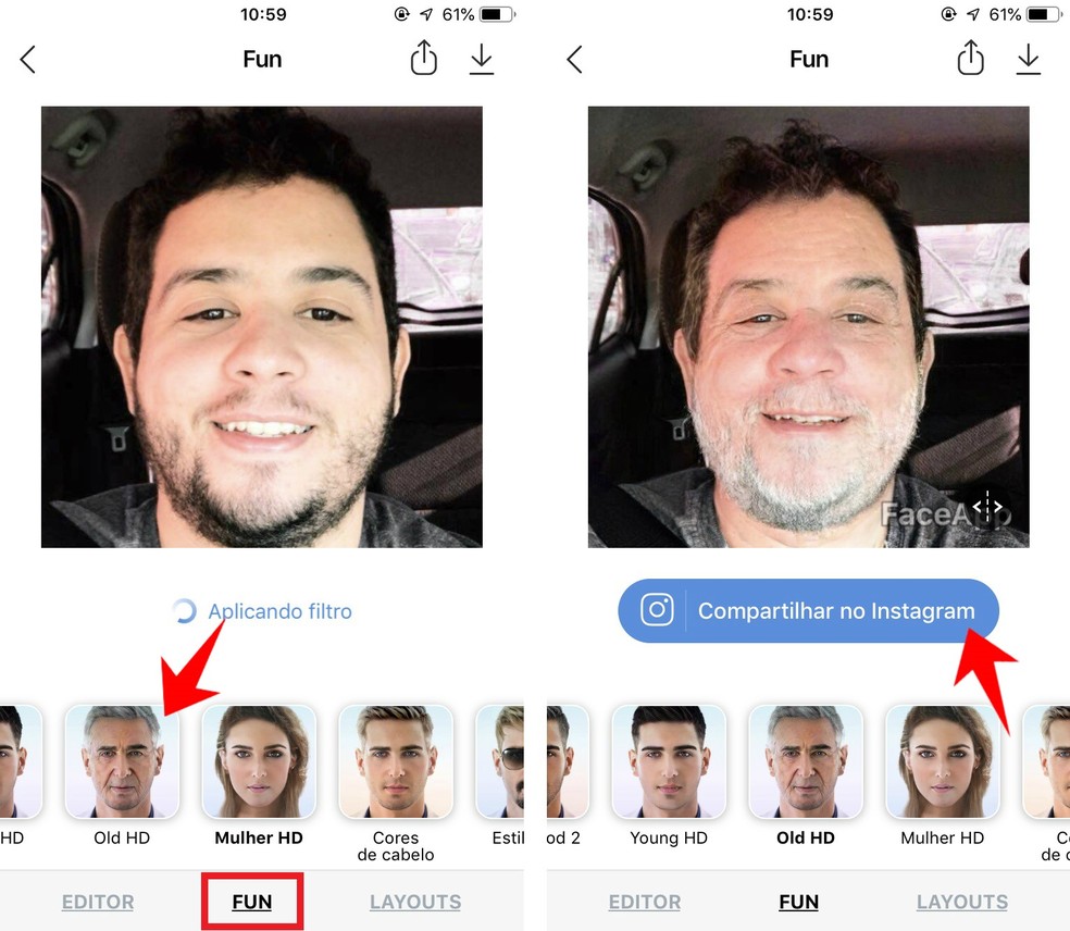 FaceAppil on nägude vanemateks muutmiseks kaks meetodit. Foto: Reproduo / Rodrigo Fernandes