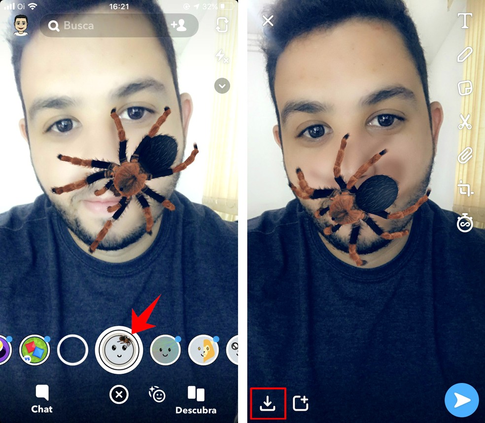 Ämblikfilter Snapchati näol on üsna realistlik Foto: Reproduo / Rodrigo Fernandes