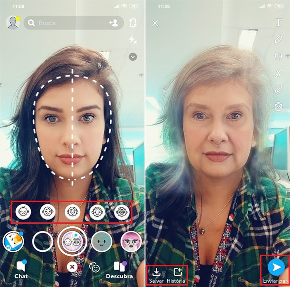 Valige vananemismääraga Snapchat-objektiivi fotod: Reproduo / TechTudo