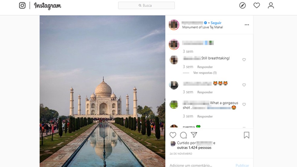Taj Mahal on üks seitsmest moodsa maailma imest. Foto: Reproduo / Instagram