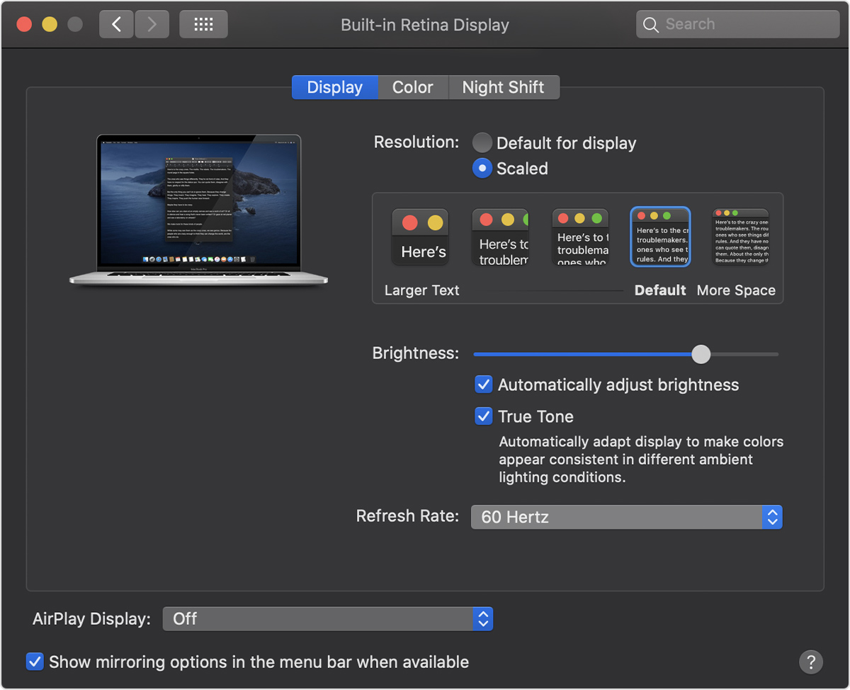 Kecepatan refresh layar untuk MacBook Pro 16 inci yang baru
