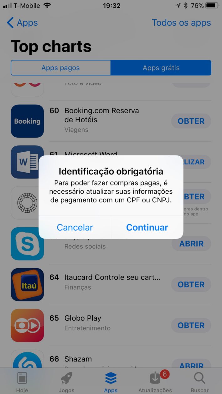 Apple nõuab nüüd Brasiilia App Store'i kontolt CPF / CNPJ ja aktsepteerib nüüd deebetkaarte [atualizado]