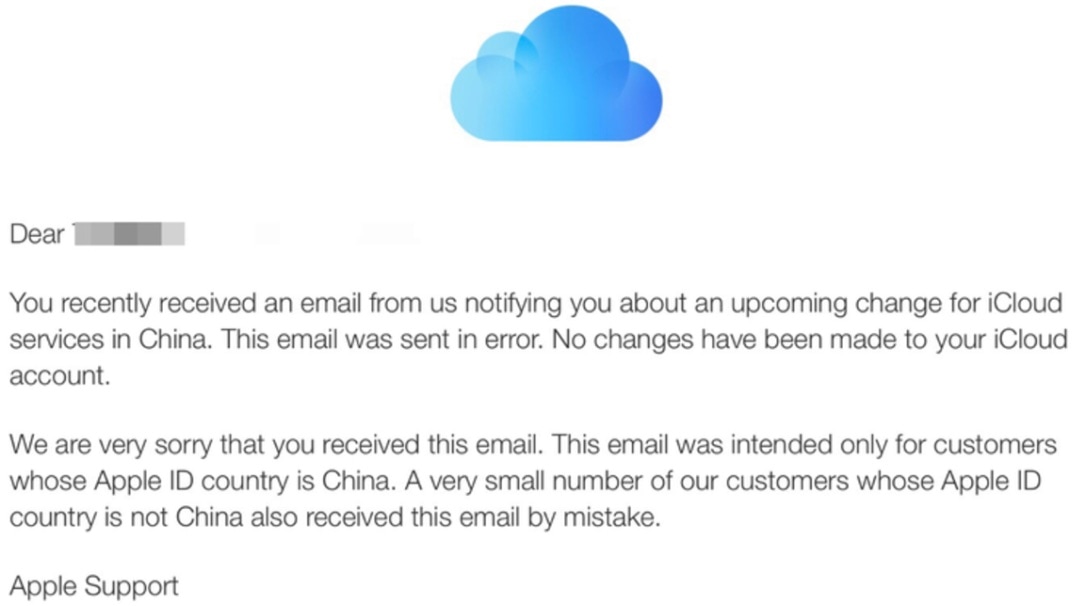 ICloudi serverite kohta meilisõnumid, mis saadeti juhuslikult kasutajatele väljaspool Hiinat
