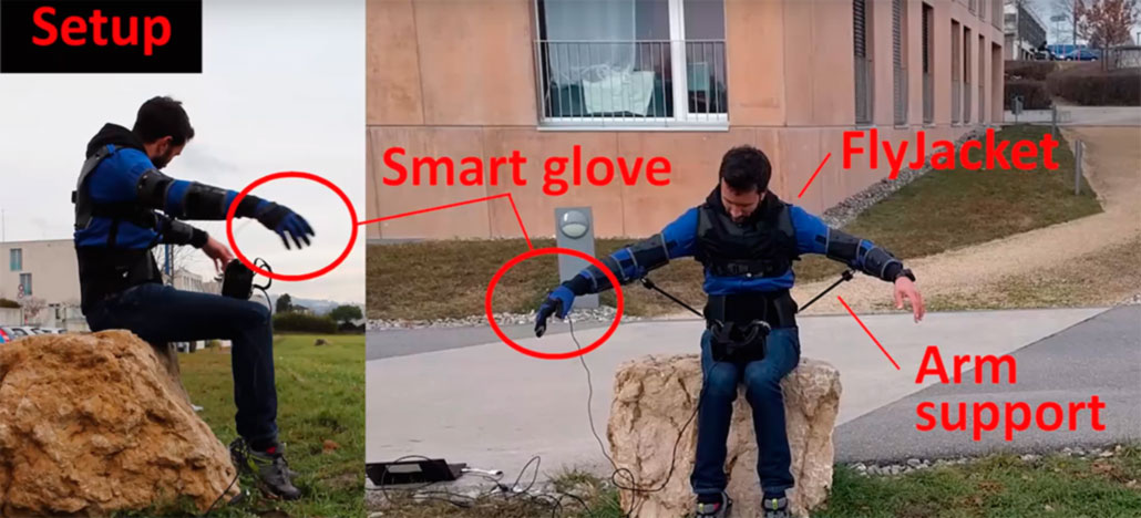 Exoskeleton flyjacket, mis võimaldab teil drooni juhtida keha liigutustega