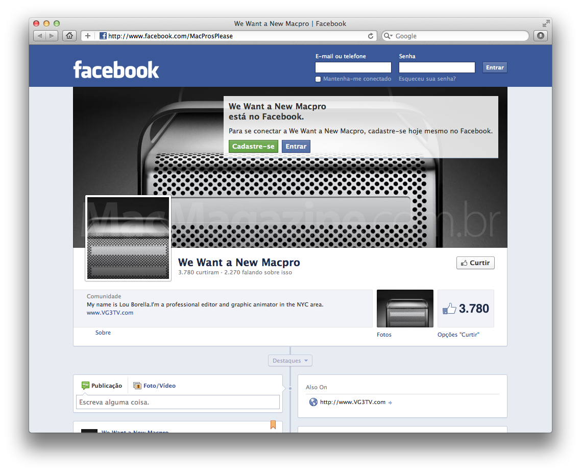 Kasutaja loob Facebooki lehe / petitsiooni, milles Apple palub rääkida Mac Pro-st