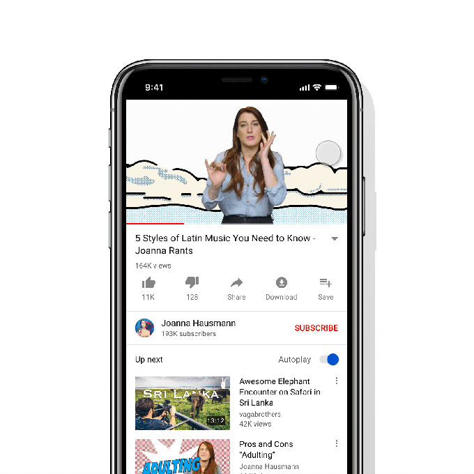 Ekraaniliigutustega YouTube'i videote vahel vahetamiseks