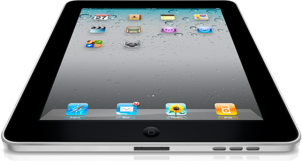 Suur iPad eestvaates ja alt vaadates koos iOS 4.2-ga