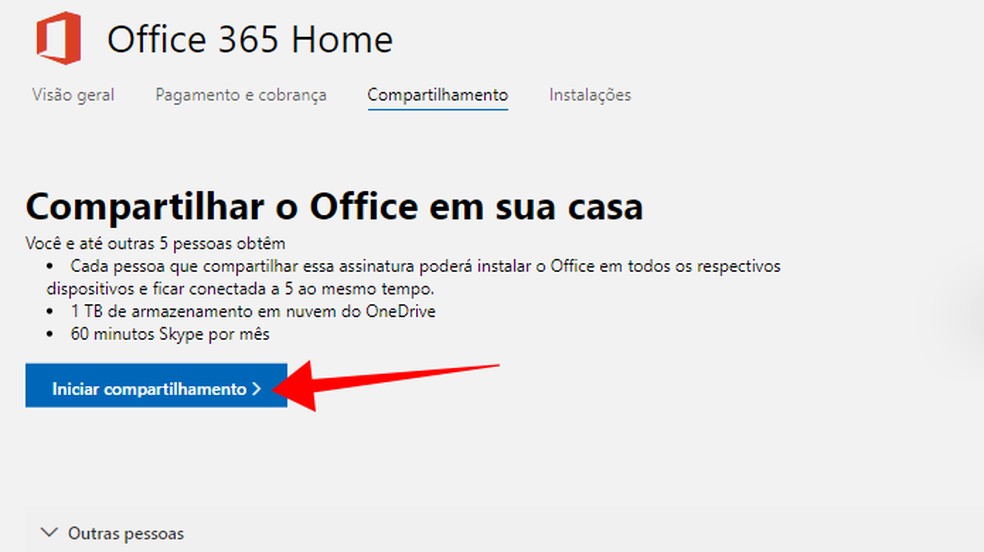 Alustage Office 365 tellimuse jagamist kellegagi Foto: Reproduo / Paulo Alves