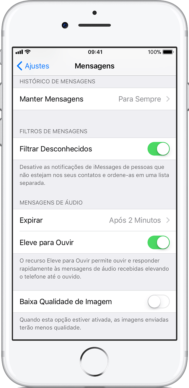 iOS: sõnumifiltri suvandite aktiveerimine