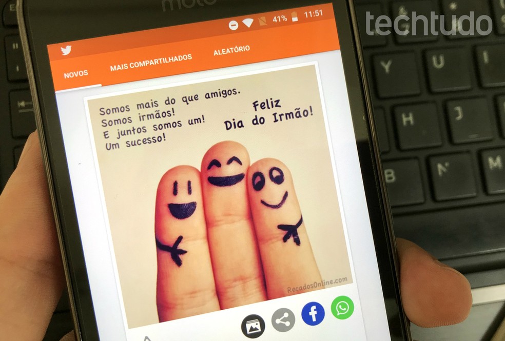 Androidi ja iPhone'i rakendustel on vendade päeval saatmiseks valmis sõnumid. Foto: Reproduo / Rodrigo Fernandes
