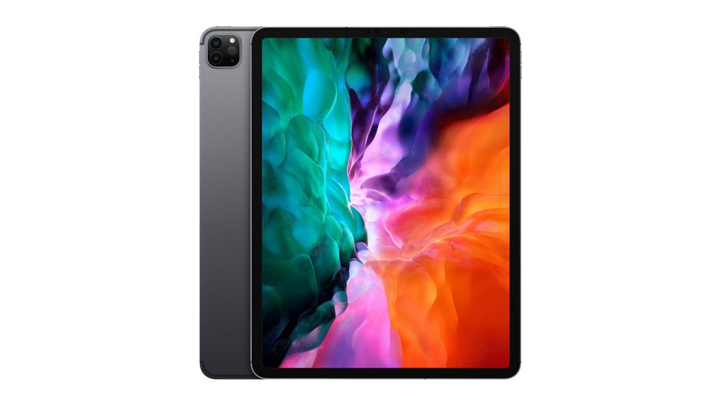 iPad Pro 2020 eest ja tagant, värviliste taustapiltide ja kaameramooduli detailidega