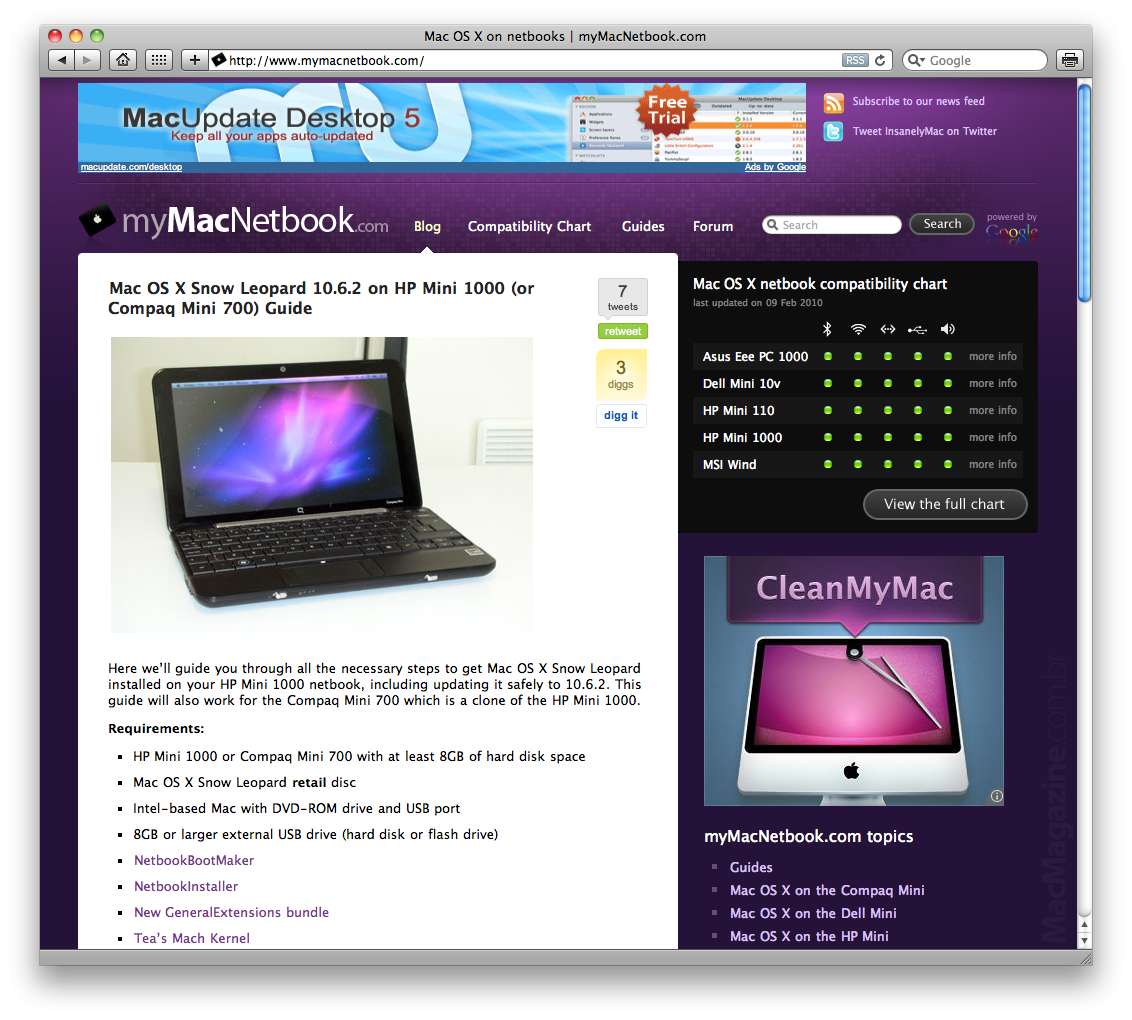 myMacNetbook.com on uus veebisait, mis keskendub neile, kes soovivad Hackintoshi teha netbookides