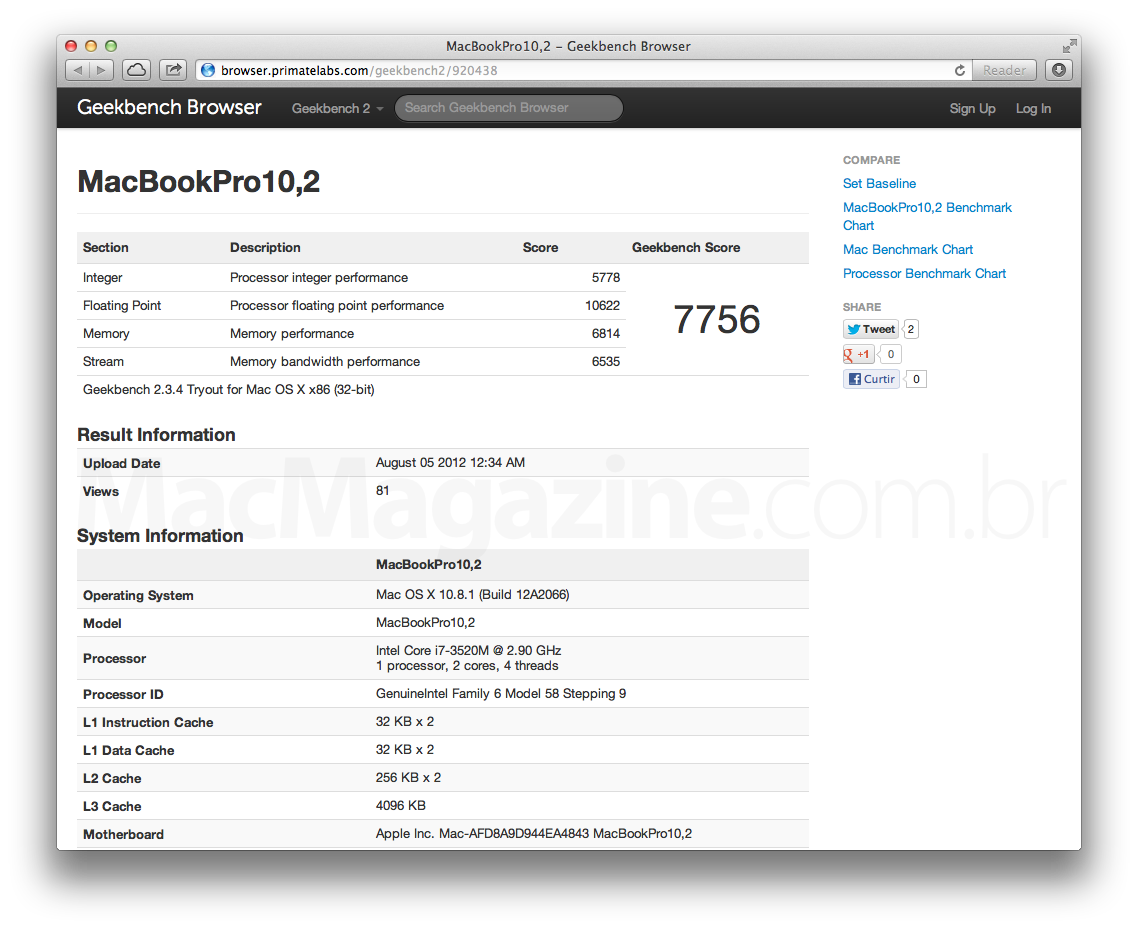 Retina ekraaniga 13-tolline MacBook Pro kuvatakse teistes Geekbenchi tööriistade võrdlusalustes