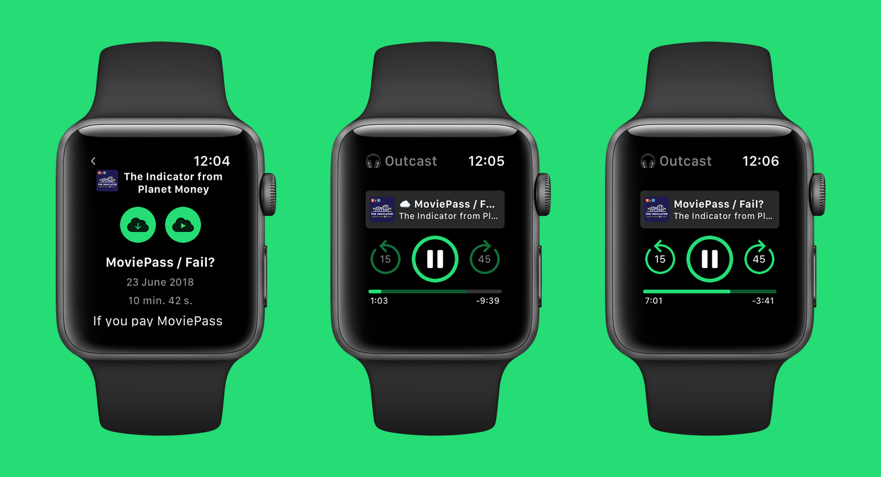 Outcastsi uus versioon toob podcastide esitusloendid Apple Watchi