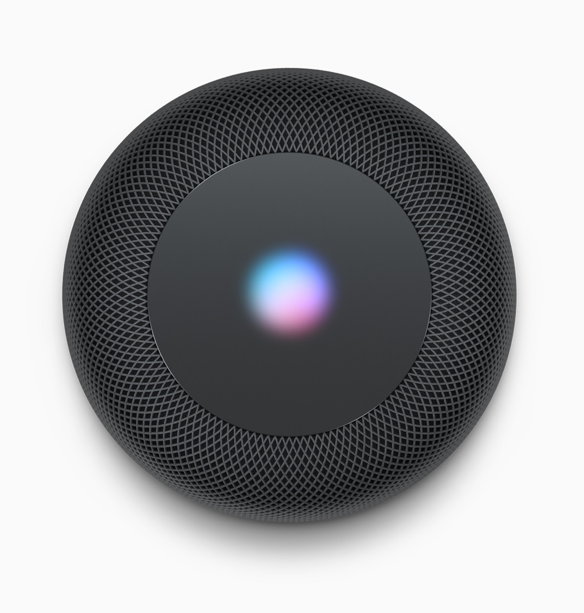 HomePod hitam dari atas dengan ikon Siri