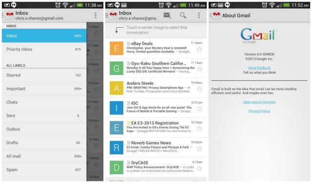 Uus Gmaili rakendus jõuab Androidi (versioon 4.5)